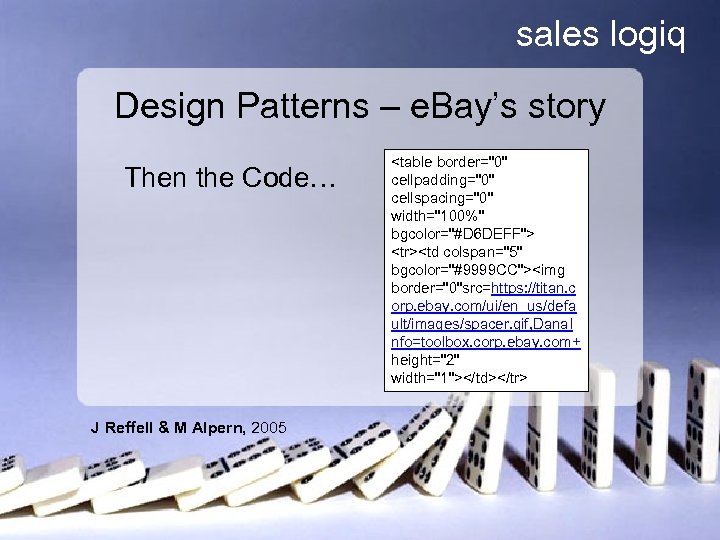 sales logiq Design Patterns – e. Bay’s story Then the Code… J Reffell &