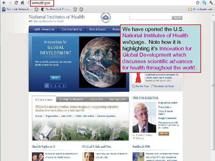 We have opened the U. S. National Institutes of Health webpage. Note how it
