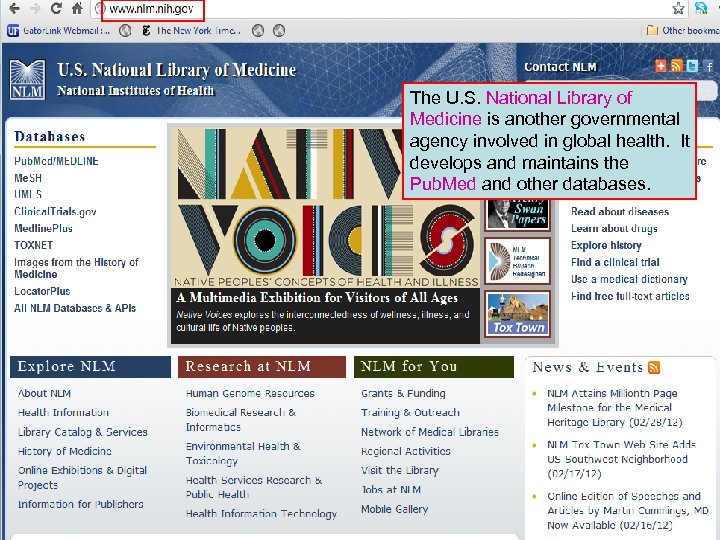 The U. S. National Library of Medicine is another governmental agency involved in global