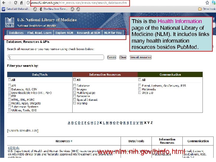 This is the Health Information page of the National Library of Medicine (NLM). It