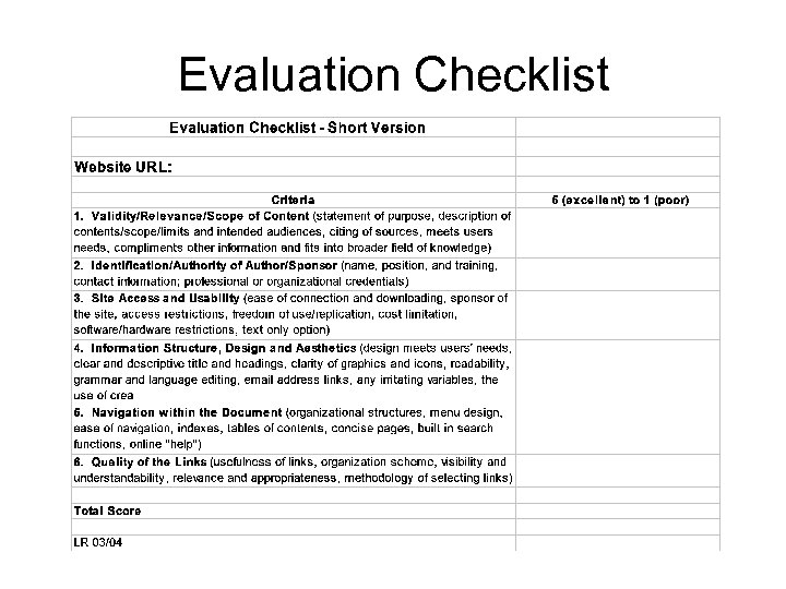 Evaluation Checklist 