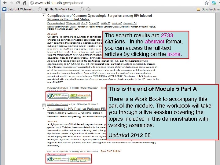 The search results are 2733 citations. In the abstract format, you can access the