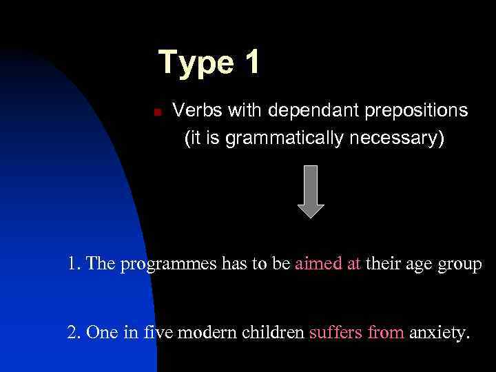 Type 1 n Verbs with dependant prepositions (it is grammatically necessary) 1. The programmes