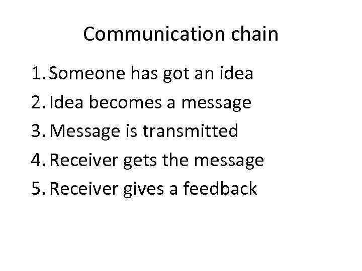 Communication chain 1. Someone has got an idea 2. Idea becomes a message 3.