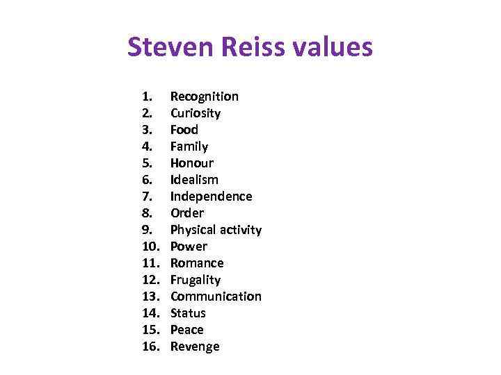 Steven Reiss values 1. 2. 3. 4. 5. 6. 7. 8. 9. 10. 11.