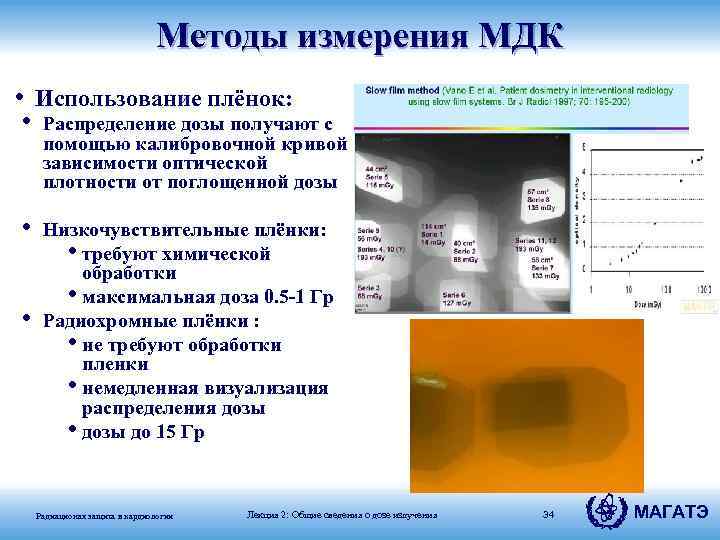 Методы измерения МДК • Использование плёнок: • Распределение дозы получают с помощью калибровочной кривой