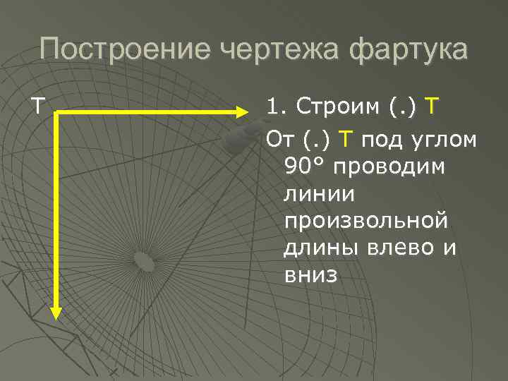 Построение чертежа фартука Т 1. Строим (. ) Т От (. ) Т под