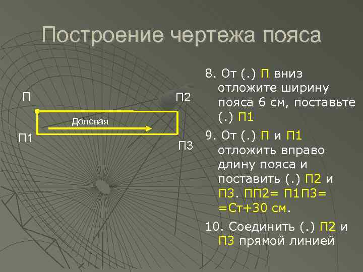 Построение чертежа пояса П Долевая П 1 8. От (. ) П вниз отложите