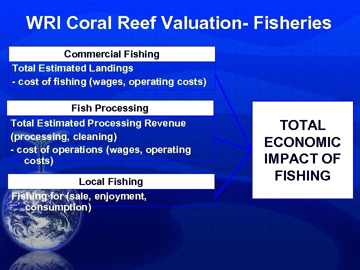 WRI Coral Reef Valuation- Fisheries Commercial Fishing Total Estimated Landings - cost of fishing