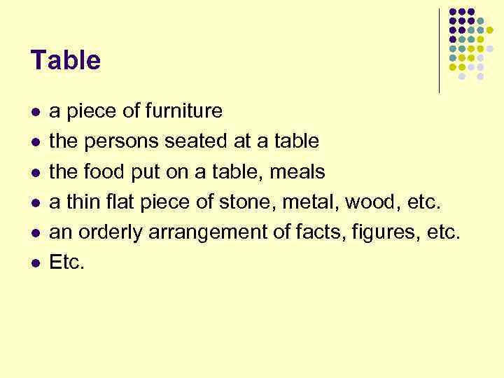 Table l l l a piece of furniture the persons seated at a table