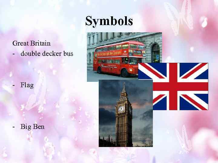Symbols Great Britain - double decker bus - Flag - Big Ben 