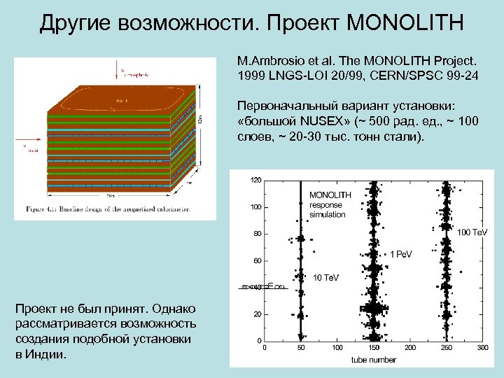 Другие возможности. Проект MONOLITH M. Ambrosio et al. The MONOLITH Project. 1999 LNGS-LOI 20/99,