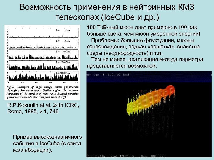 Возможность применения в нейтринных КМ 3 телескопах (Ice. Cube и др. ) 100 Тэ.