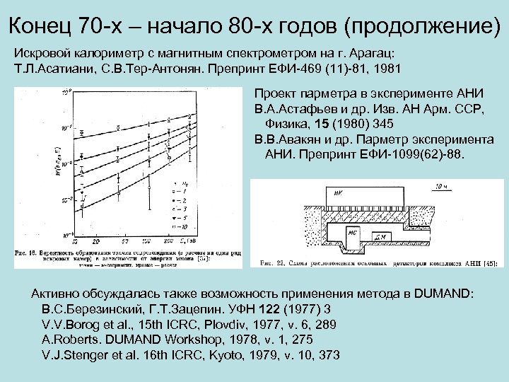 Конец 70 -х – начало 80 -х годов (продолжение) Искровой калориметр с магнитным спектрометром