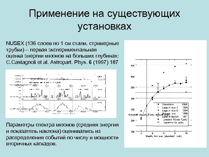 Применение на существующих установках NUSEX (136 слоев по 1 см стали, стримерные трубки) –