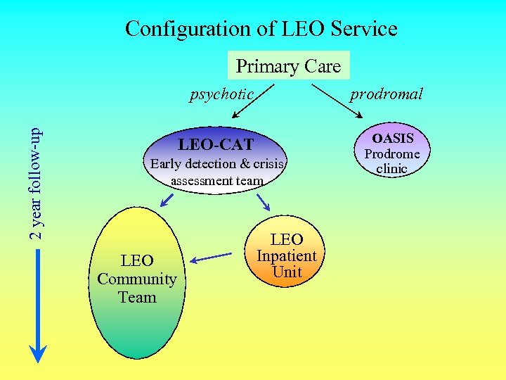 Configuration of LEO Service Primary Care 2 year follow-up psychotic prodromal LEO-CAT OASIS Prodrome