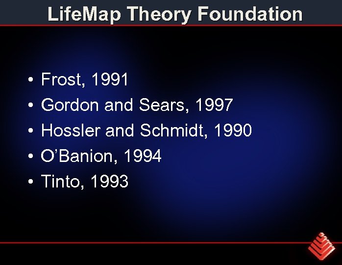Life. Map Theory Foundation • • • Frost, 1991 Gordon and Sears, 1997 Hossler