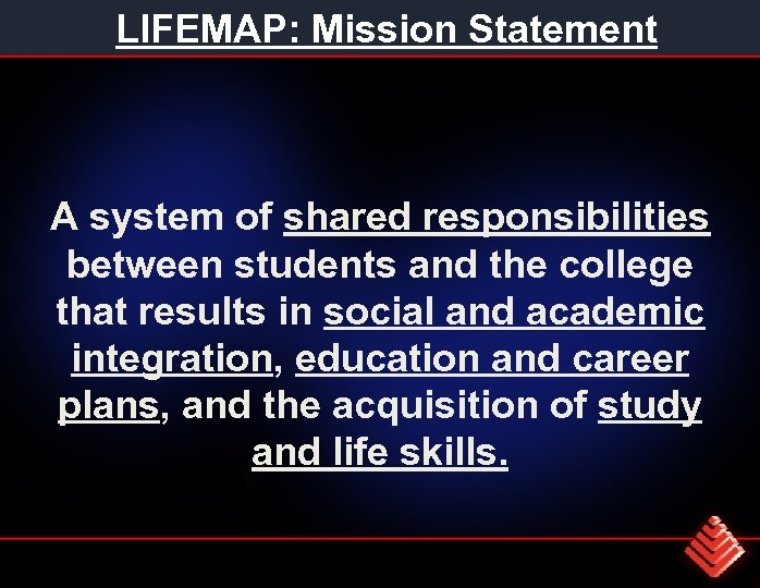 LIFEMAP: Mission Statement A system of shared responsibilities between students and the college that
