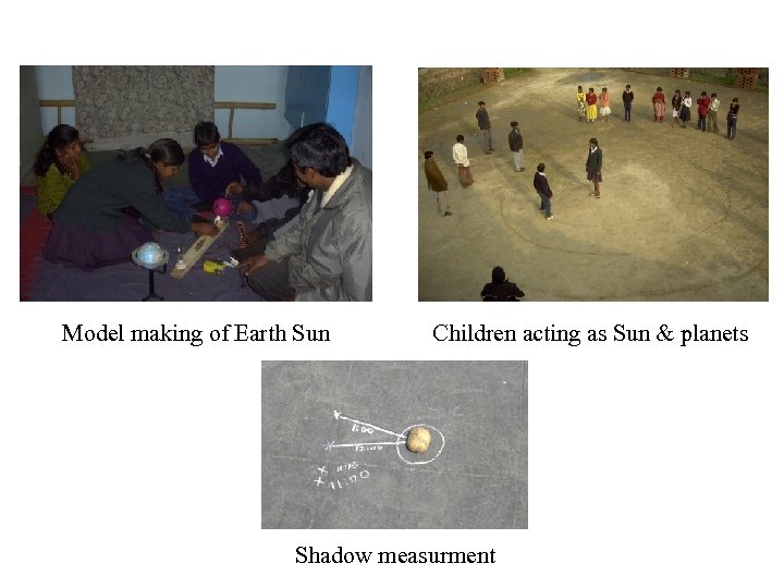 Model making of Earth Sun Children acting as Sun & planets Shadow measurment 