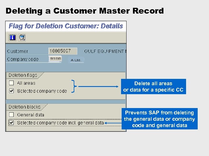 Deleting a Customer Master Record Delete all areas or data for a specific CC