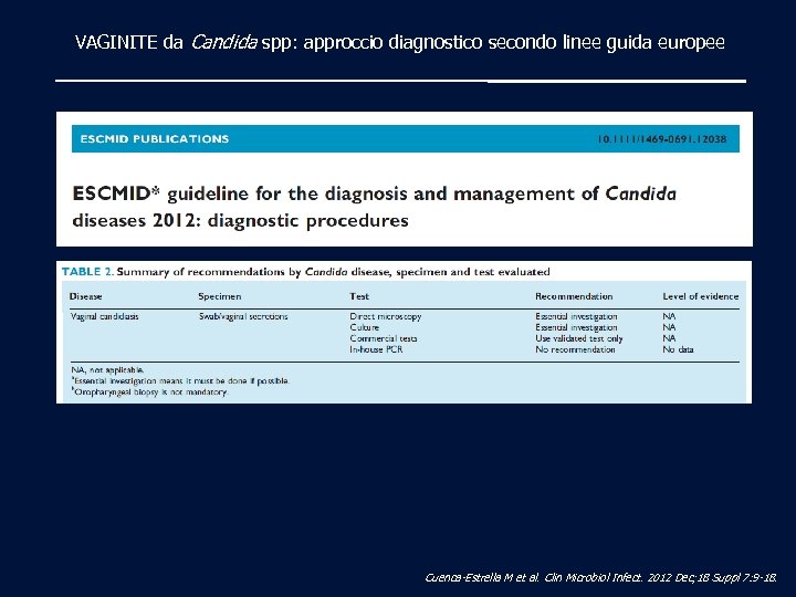 VAGINITE da Candida spp: approccio diagnostico secondo linee guida europee Cuenca-Estrella M et al.