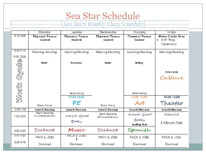 Sea Star Schedule 