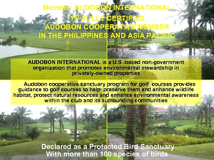 Member: AUDOBON INTERNATIONAL 1 ST FULLY CERTIFIED AUDOBON COOPERATIVE MEMBER IN THE PHILIPPINES AND