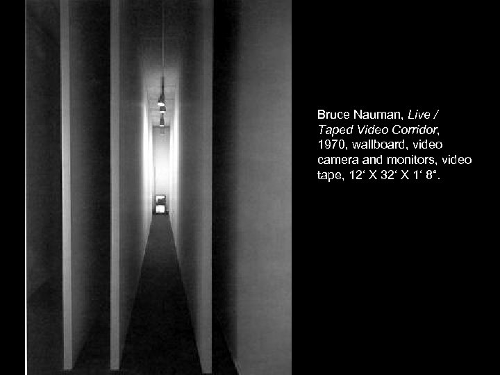 Bruce Nauman, Live / Taped Video Corridor, 1970, wallboard, video camera and monitors, video