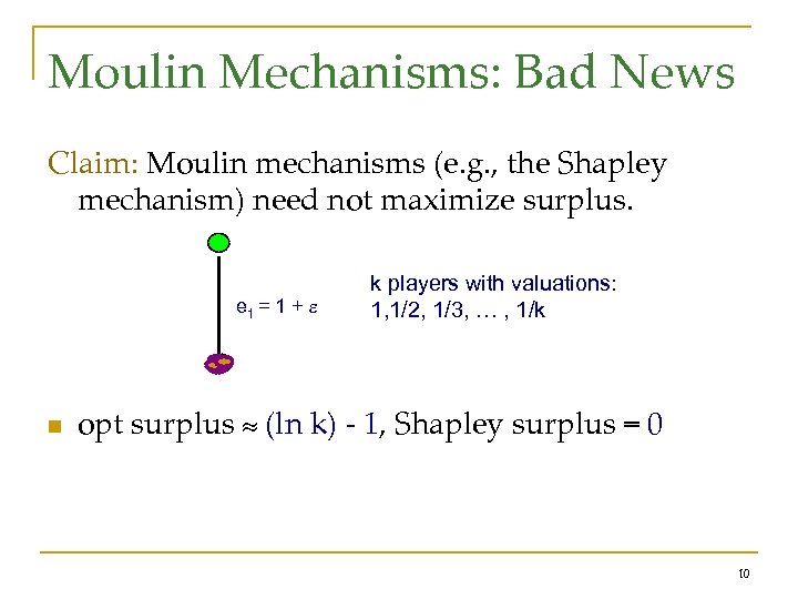 Moulin Mechanisms: Bad News Claim: Moulin mechanisms (e. g. , the Shapley mechanism) need