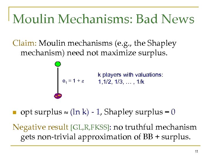 Moulin Mechanisms: Bad News Claim: Moulin mechanisms (e. g. , the Shapley mechanism) need