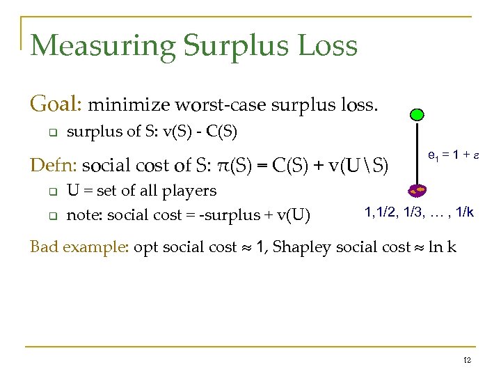 Measuring Surplus Loss Goal: minimize worst-case surplus loss. q surplus of S: v(S) -