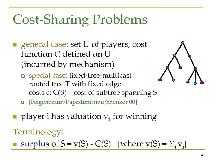 Cost-Sharing Problems n general case: set U of players, cost function C defined on