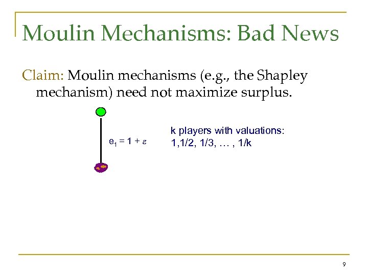 Moulin Mechanisms: Bad News Claim: Moulin mechanisms (e. g. , the Shapley mechanism) need