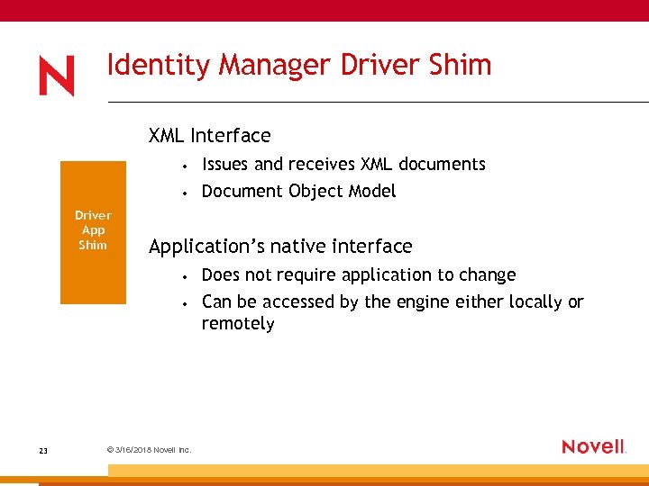 Identity Manager Driver Shim XML Interface • • Driver App Shim Application’s native interface