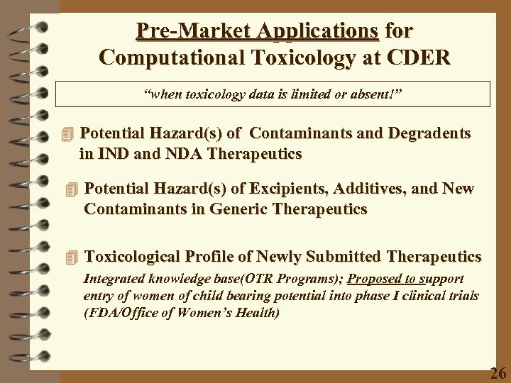 Pre-Market Applications for Computational Toxicology at CDER “when toxicology data is limited or absent!”