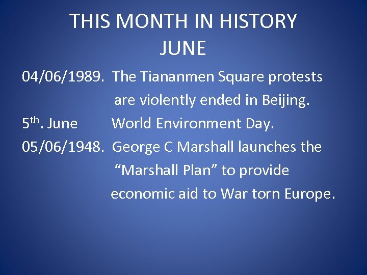 THIS MONTH IN HISTORY JUNE 04/06/1989. The Tiananmen Square protests are violently ended in