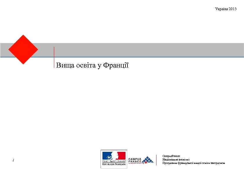 Україна 2015 Вища освіта у Франції 1 Campus. France Національне агенство Просування французької вищої