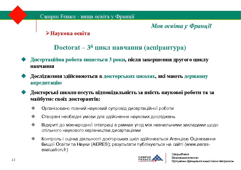 Campus France - вища освіта у Франції 1/2 Моя освіта у Франції Наукова освіта