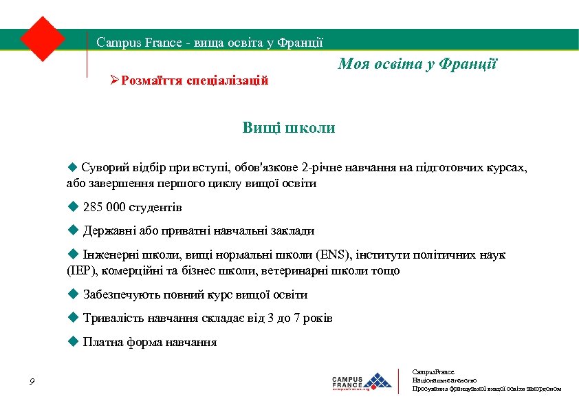 Campus. France --вища освіта у Франції Campus France вища освіта у Франції Розмаїття спеціалізацій