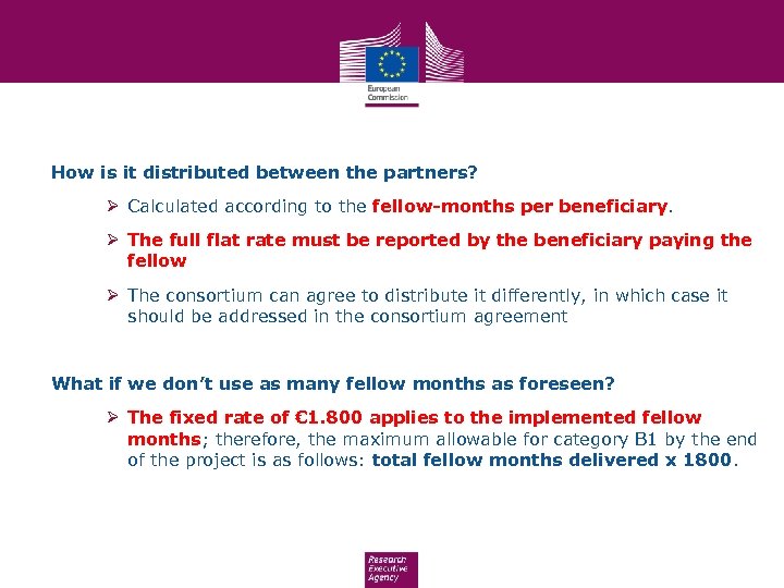 How is it distributed between the partners? Ø Calculated according to the fellow-months per