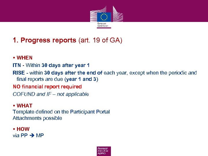 1. Progress reports (art. 19 of GA) § WHEN ITN - Within 30 days