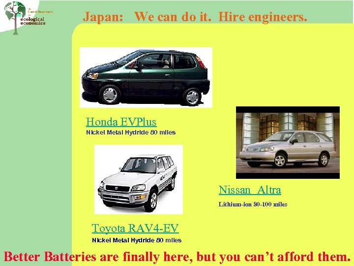 Japan: We can do it. Hire engineers. Honda EVPlus Nickel Metal Hydride 80 miles