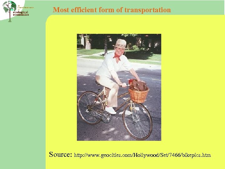 Most efficient form of transportation Source: http: //www. geocities. com/Hollywood/Set/7466/bikepics. htm 