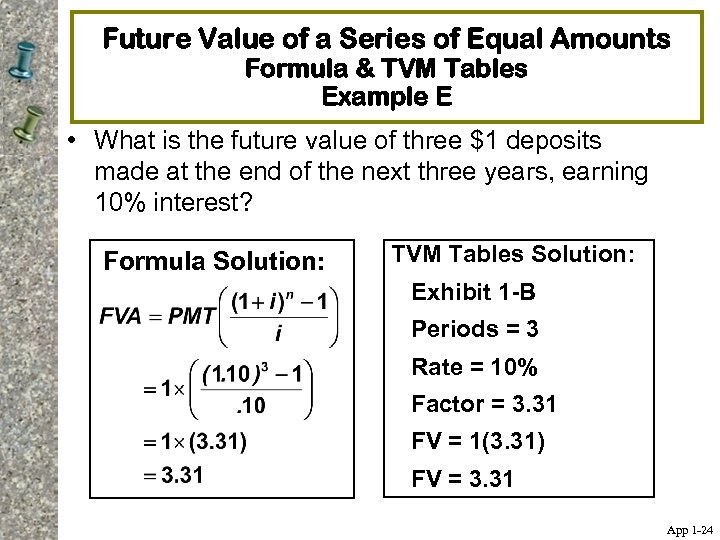 Future Value of a Series of Equal Amounts Formula & TVM Tables Example E