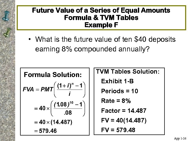 Future Value of a Series of Equal Amounts Formula & TVM Tables Example F