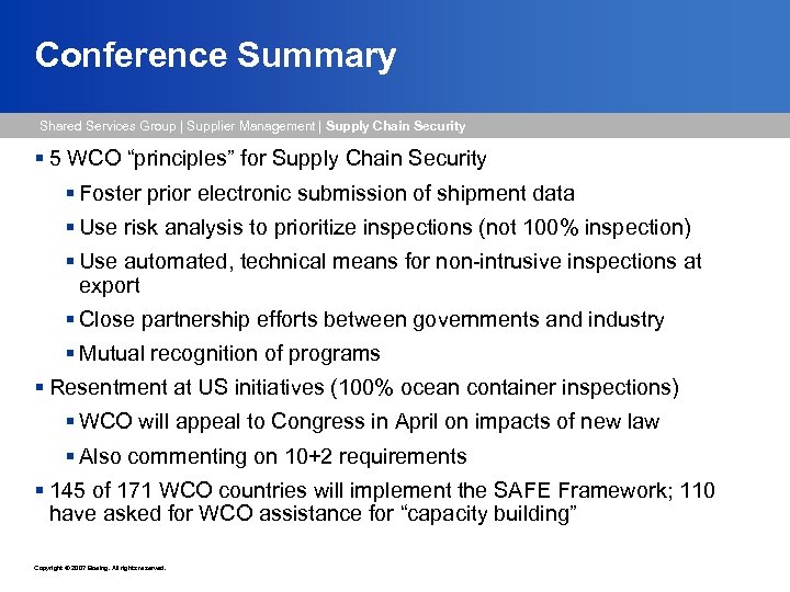 Conference Summary Shared Services Group | Supplier Management | Supply Chain Security § 5