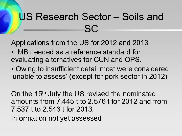 US Research Sector – Soils and SC Applications from the US for 2012 and