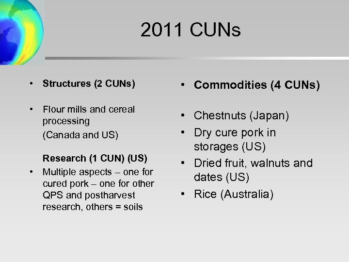 2011 CUNs • Structures (2 CUNs) • Flour mills and cereal processing (Canada and