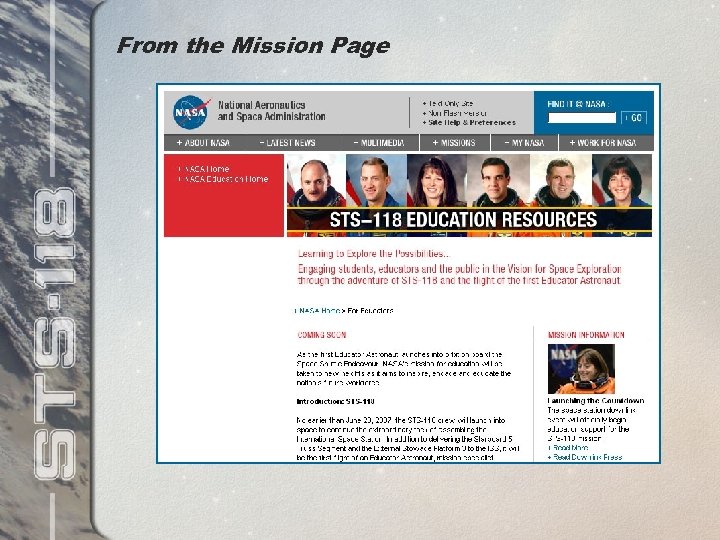 From the Mission Page 