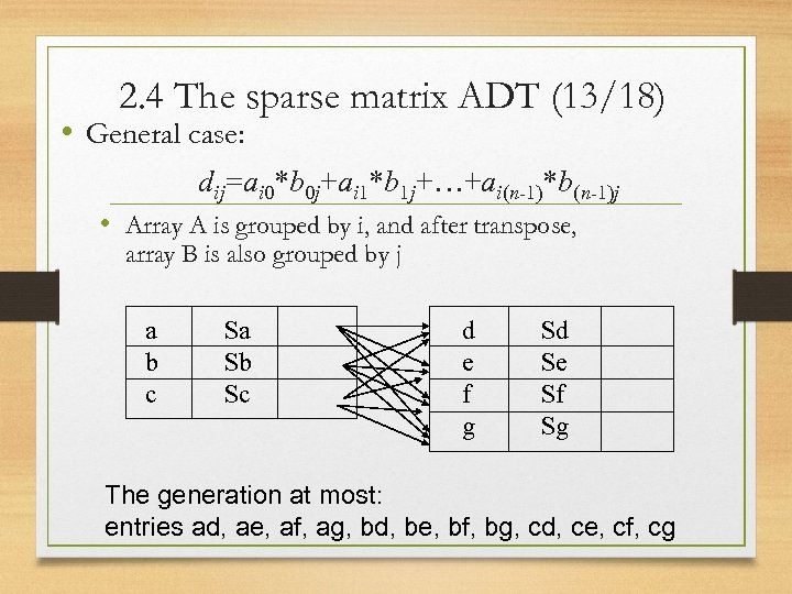 2. 4 The sparse matrix ADT (13/18) • General case: dij=ai 0*b 0 j+ai